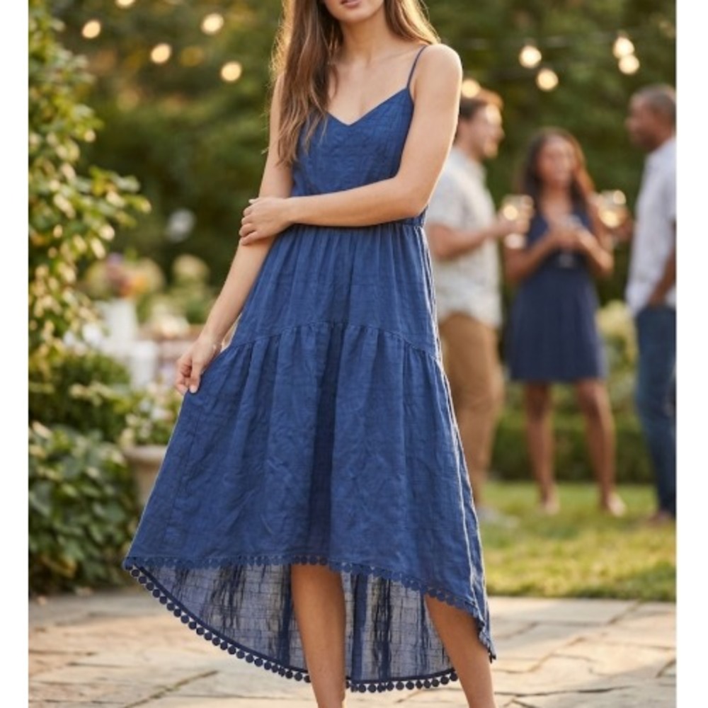 Max‎ + Ash Midi Dress Size L Hi Lo Hem Boho Cottage Coastal Tiered Skirt